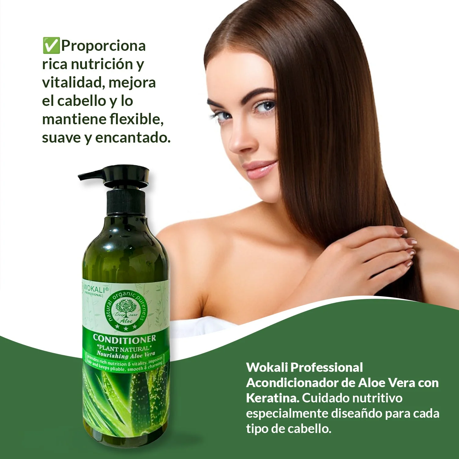 HIDRATACIÓN Y REPARACIÓN CAPILAR - ACONDICIONADOR DE ALOE VERA 550ML - WOKALI - Image 2