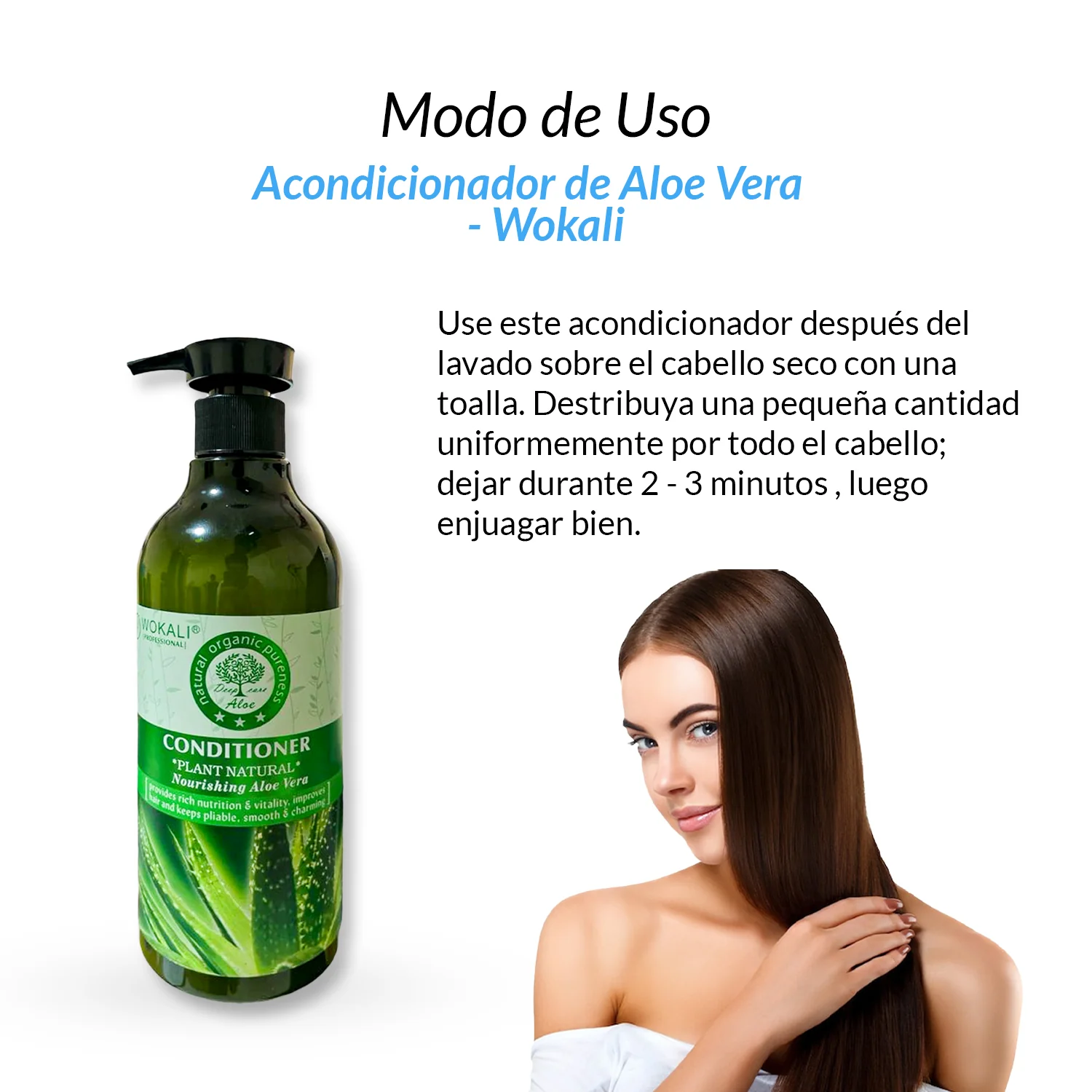 HIDRATACIÓN Y REPARACIÓN CAPILAR - ACONDICIONADOR DE ALOE VERA 550ML - WOKALI - Image 3