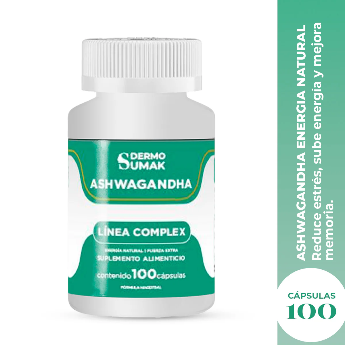 DERMO SUMAK – SUPLEMENTO NATURAL PARA ENERGÍA Y ESTRÉS – ASHWAGANDHA ENERGÍA NATURAL – 100 CÁPSULAS