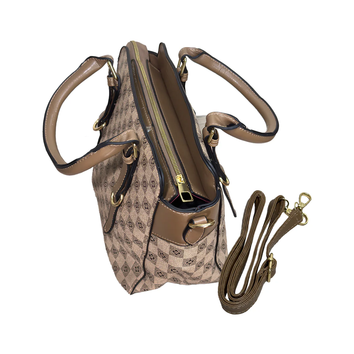 Cartera de Cuadros Elegante para Mujer Beige - Image 4
