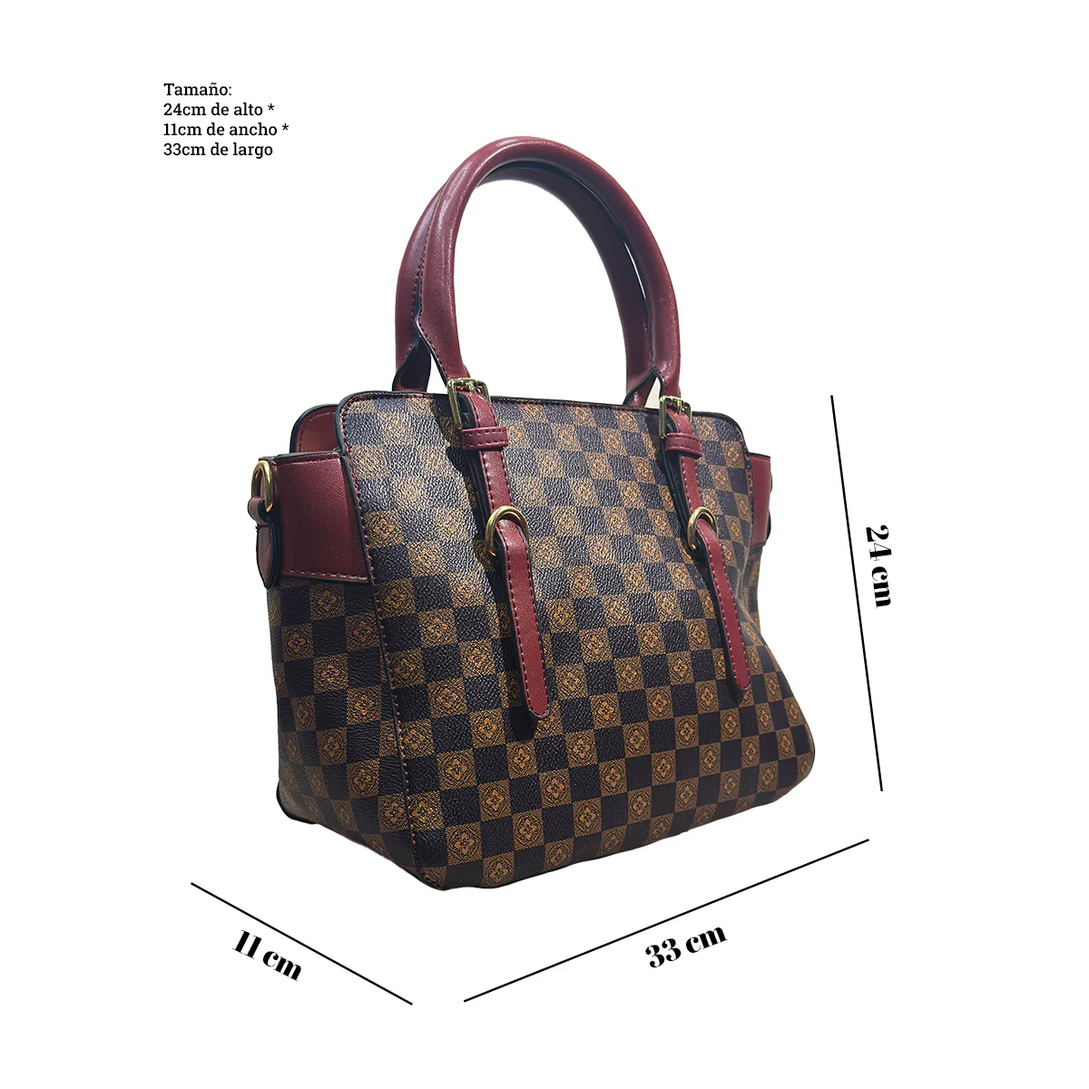 Cartera de Cuadros Elegante para Mujer Guinda - Image 5