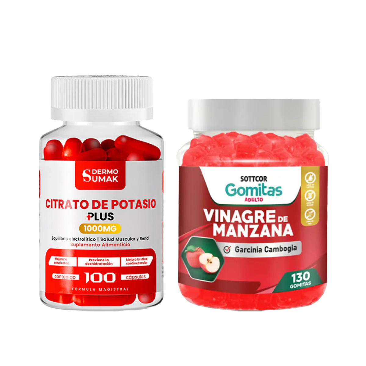 Citrato de Potasio 1000mg -100 Cap - Dermo Sumak +Gomitas de Vinagre de Manzana