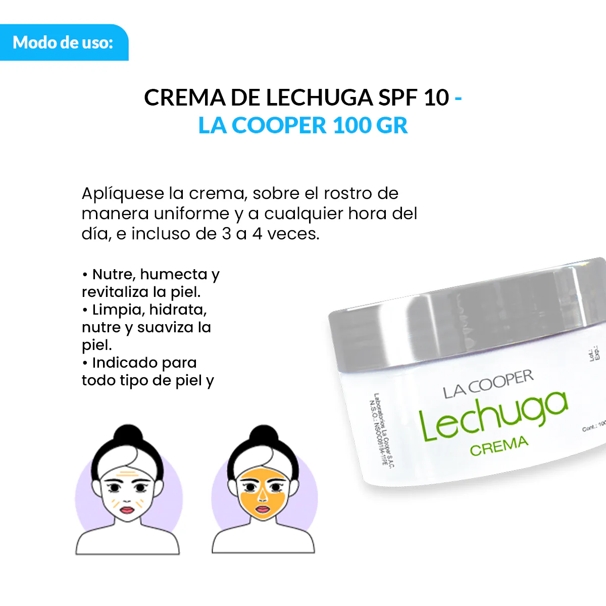 La Cooper Crema Facial – Protección Solar – Crema de Lechuga SPF10 100g - Image 3