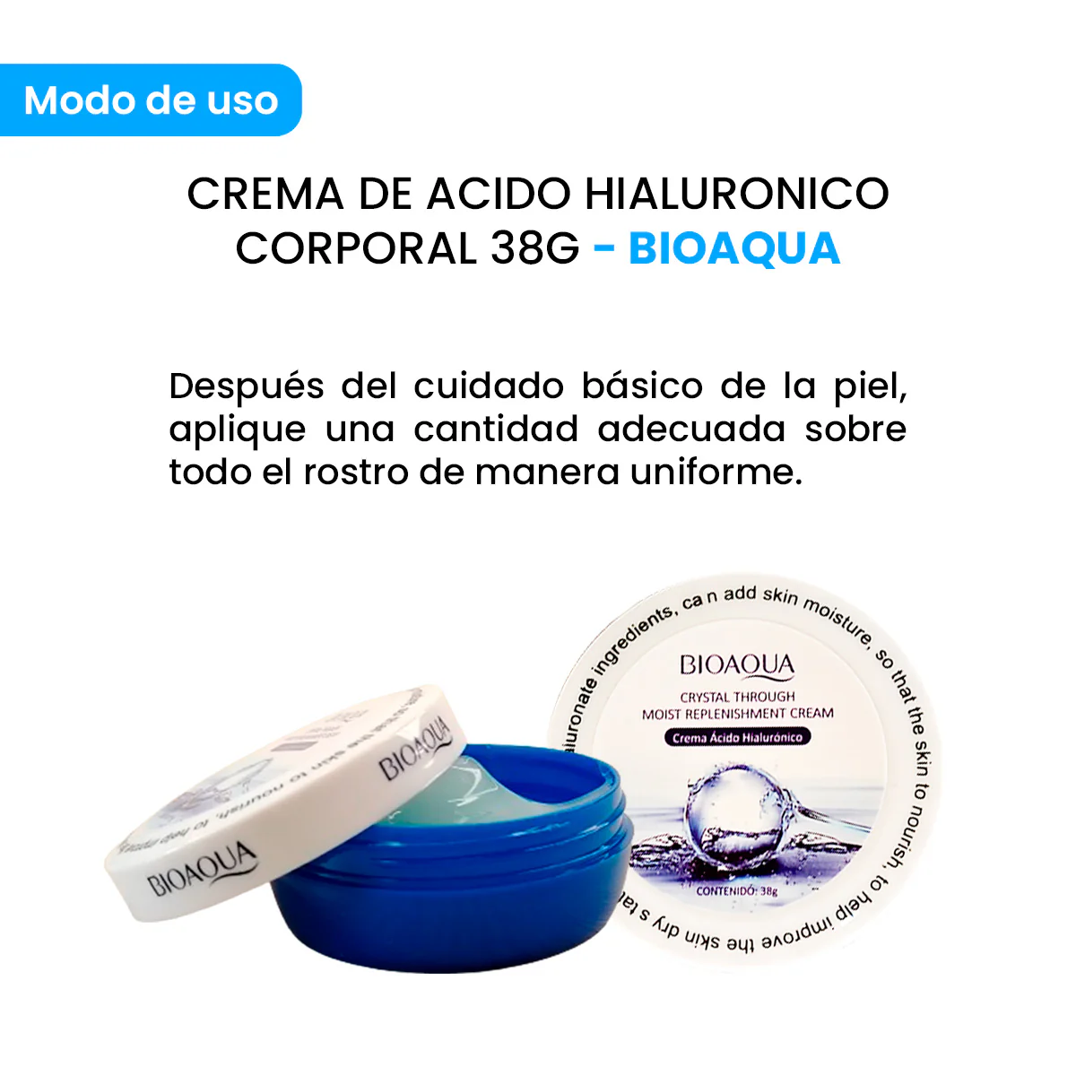 BIOAQUA Crema de Ácido Hialurónico Corporal – Hidratante – 38g - Image 4
