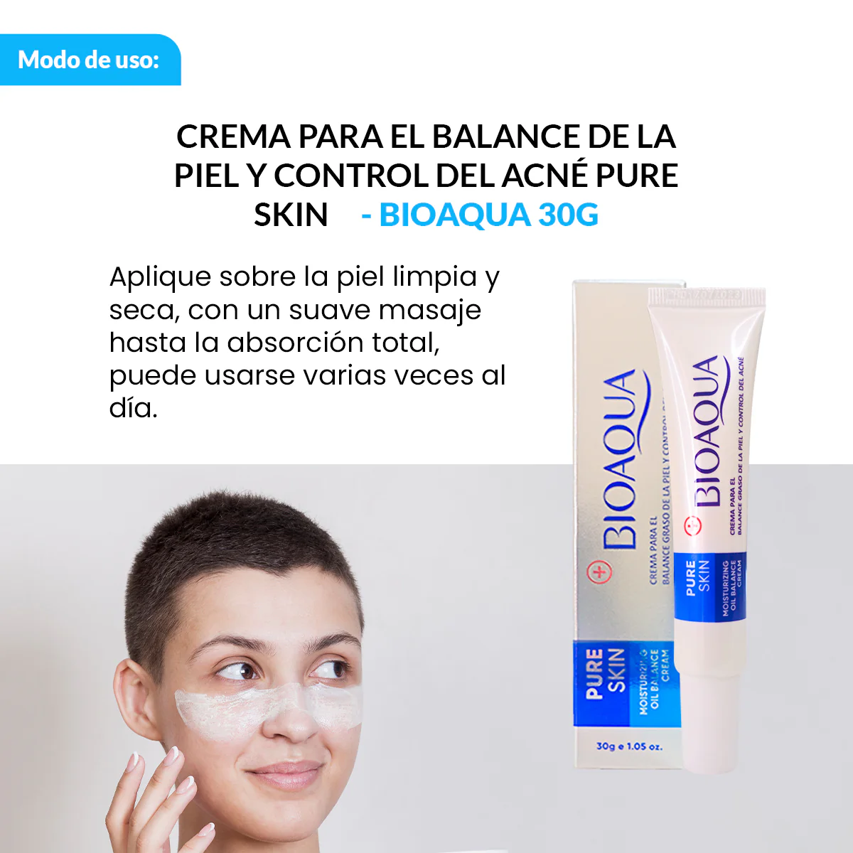 CREMA PARA EL BALANCE DE LA PIEL Y CONTROL DEL ACNÉ PURE SKIN 30g - BIOAQUA - Image 4