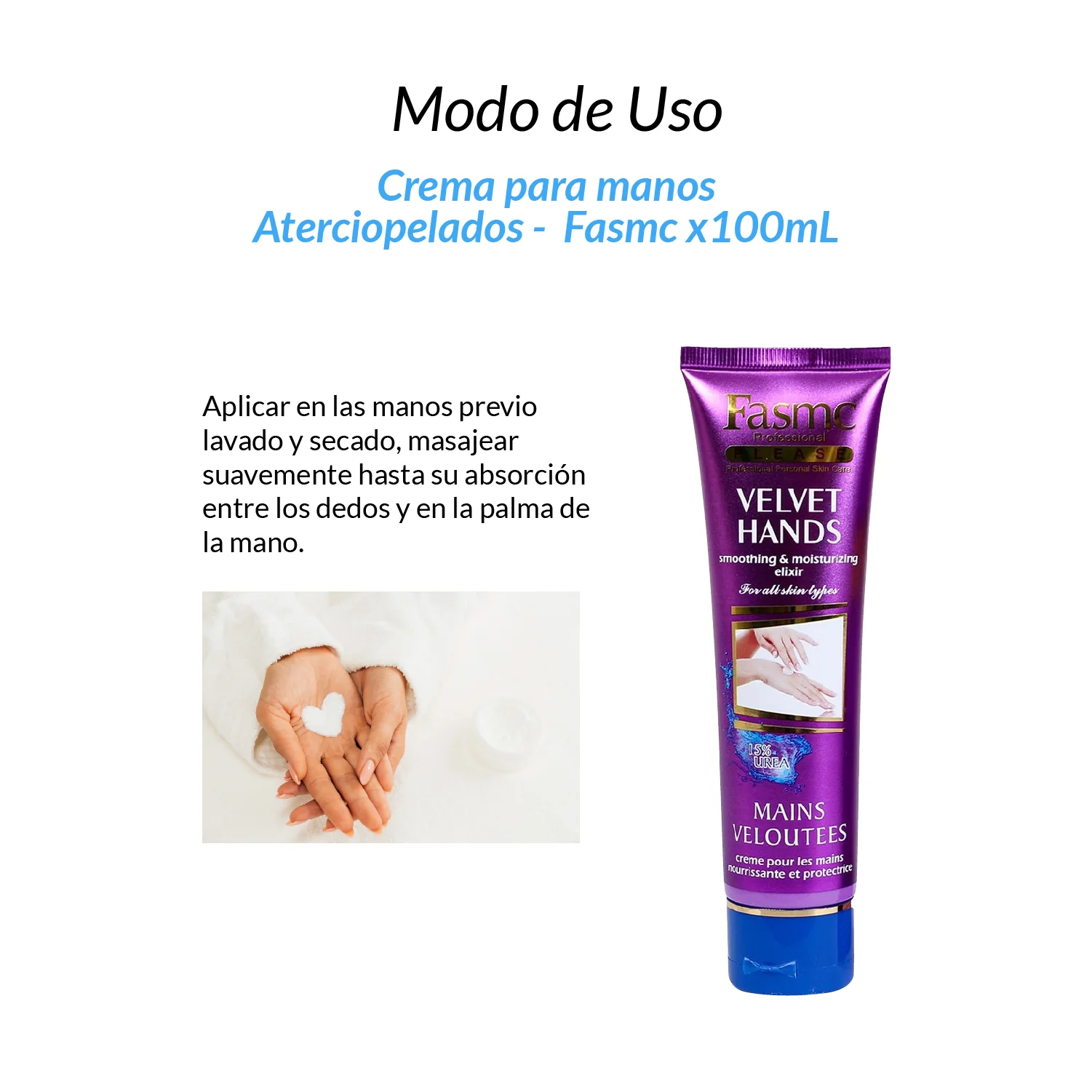 Crema para manos Aterciopelados 15% Urea Fasmc x 100ml - Image 2