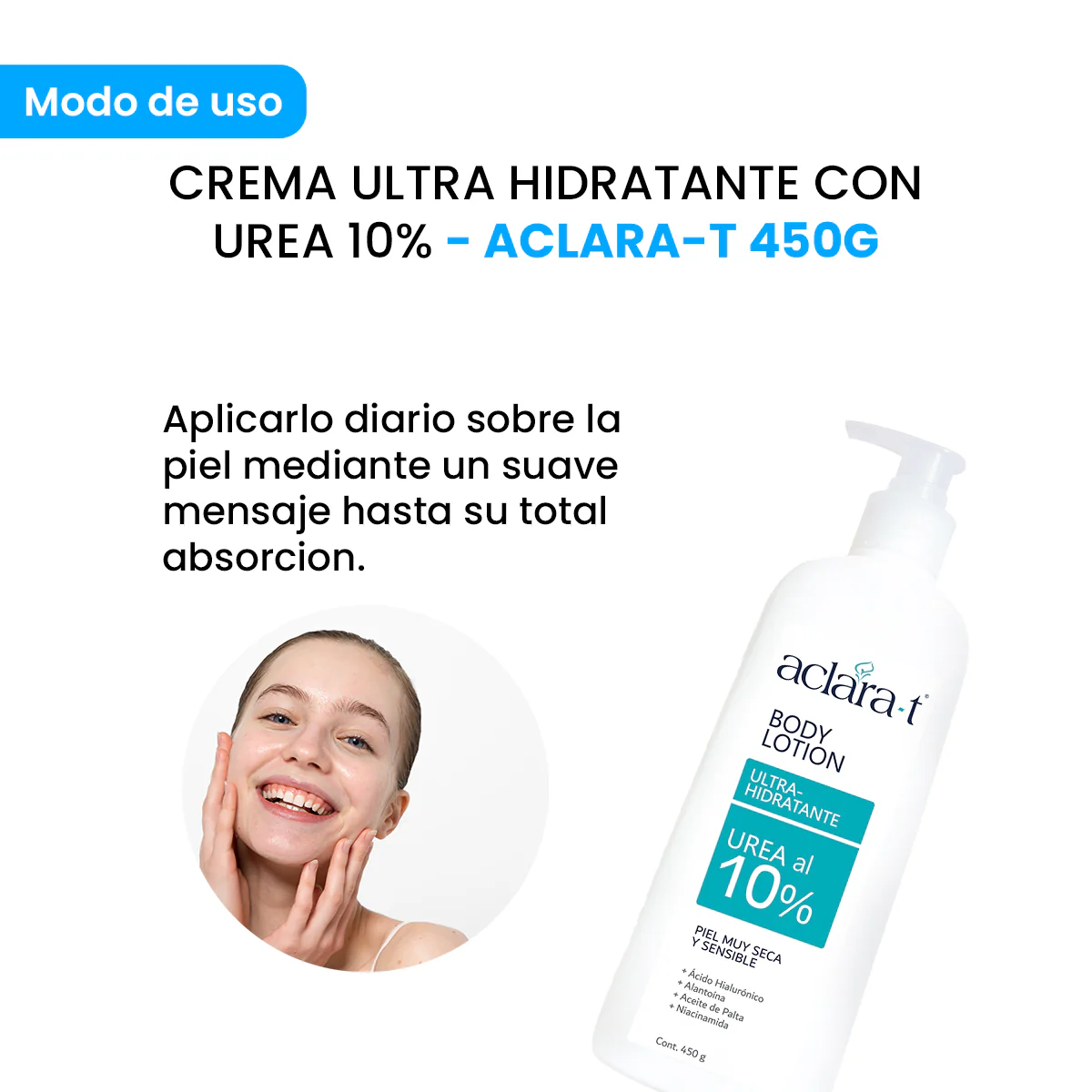 Aclara-T Body Lotion Corporal con 10% Urea – para Piel Seca y Sensible – 450g - Image 3