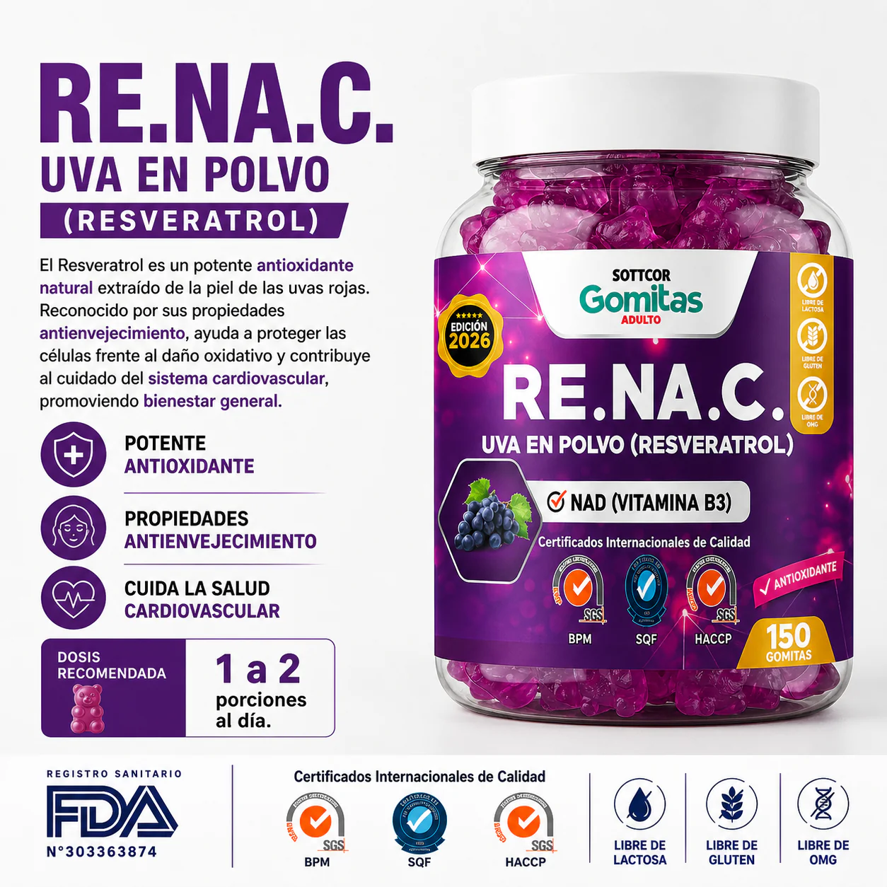 GOMITAS RE.NA.C UVA EN POLVO RESVERATROL ADULTO - SOTTCOR - Image 2