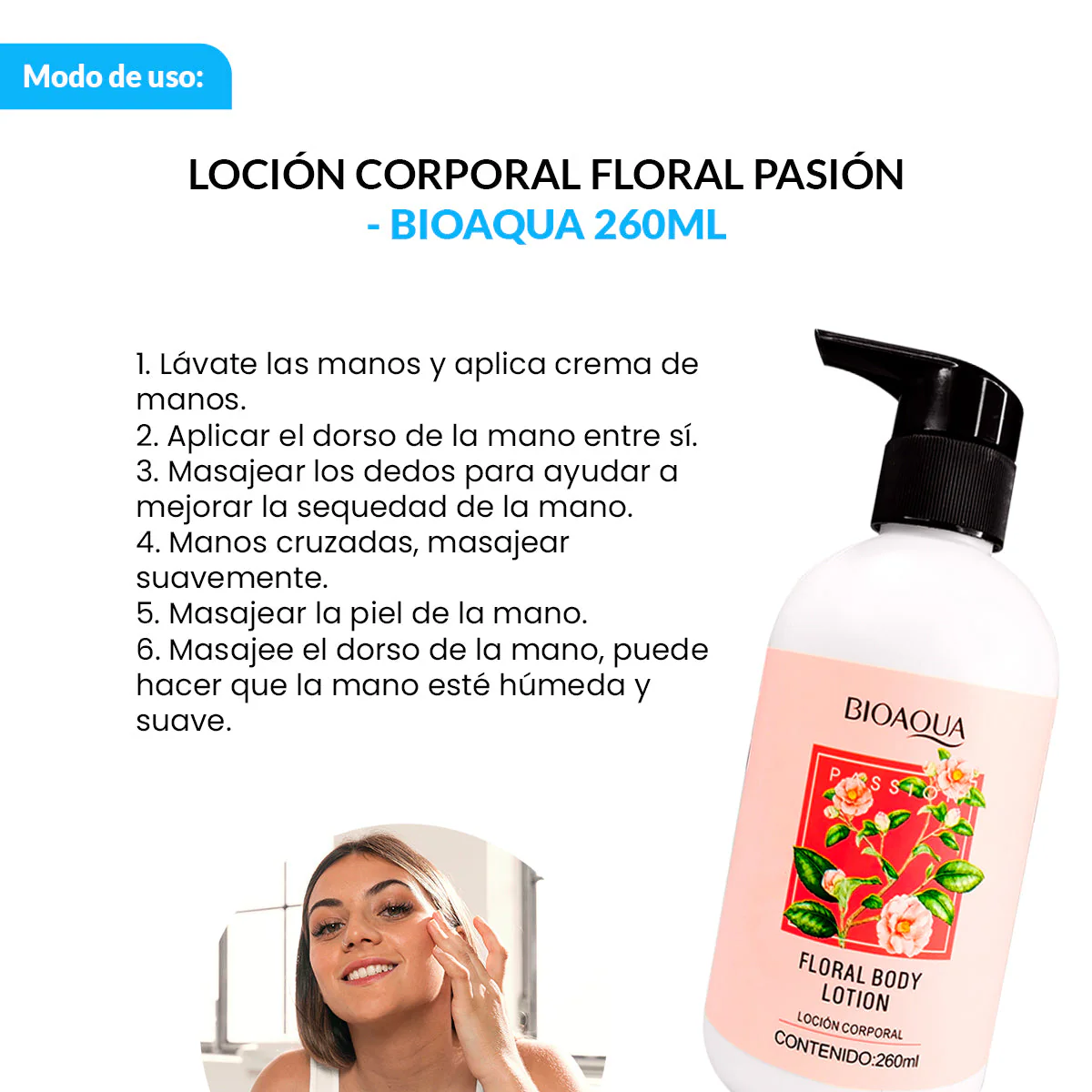BIOAQUA Loción Corporal Floral Pasión – Hidratación – 260ml - Image 3