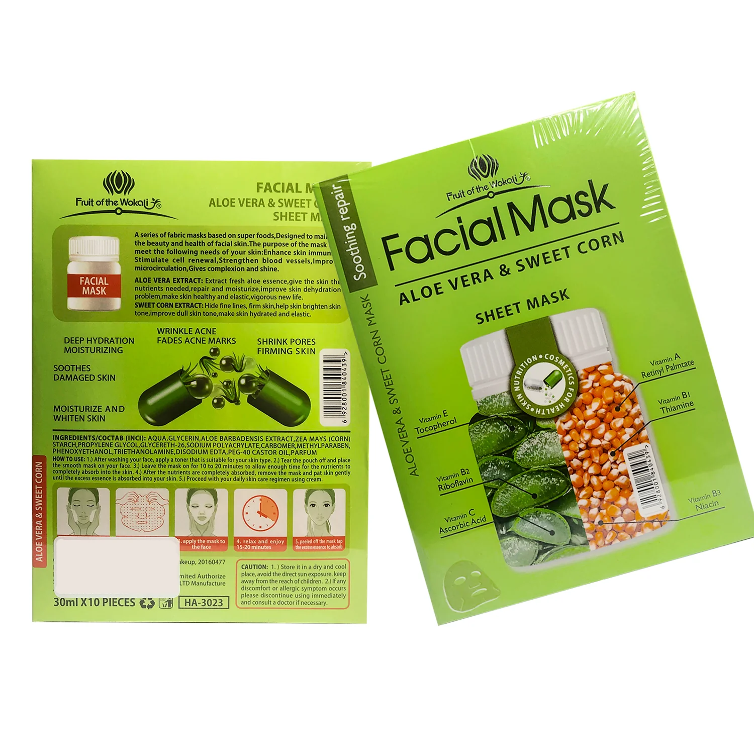 FRUIT OF THE WOKALI – HIDRATANTE Y REAFIRMANTE – MASCARILLA FACIAL DE ALOE VERA Y MAÍZ DULCE – 10 UND - Image 3