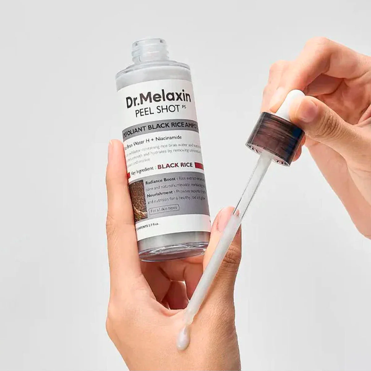 PEEL SHOT EXFOLIATING BLACK RICE AMPOULE 80ML - DR. MELAXIN - Image 3