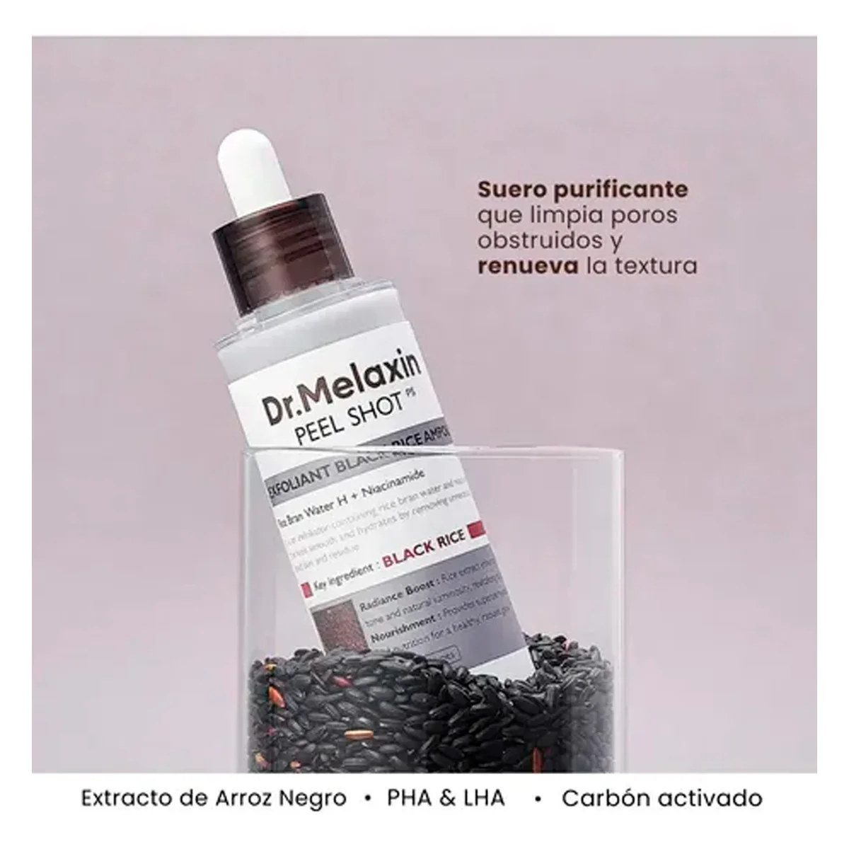 PEEL SHOT EXFOLIATING BLACK RICE AMPOULE 80ML - DR. MELAXIN - Image 4
