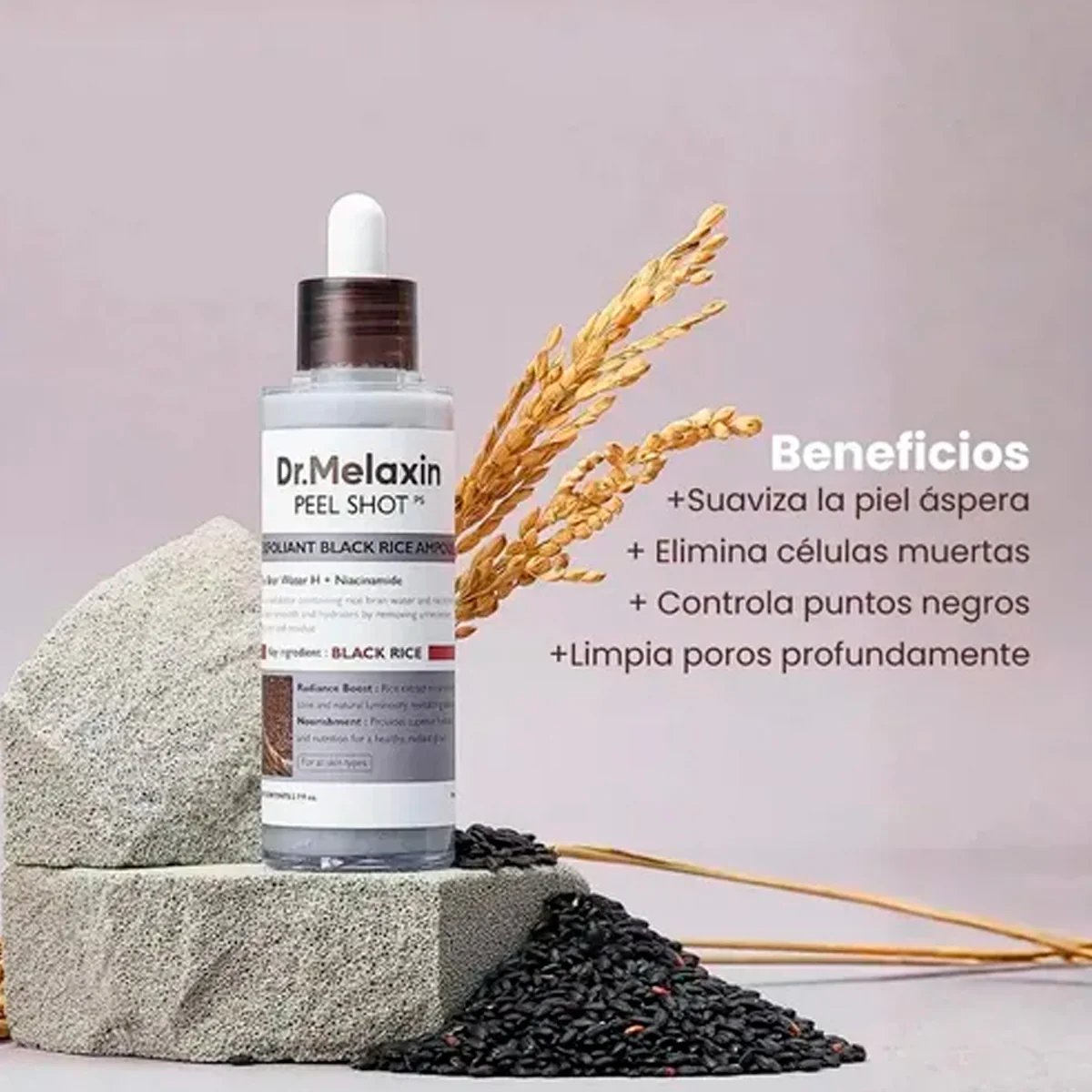 PEEL SHOT EXFOLIATING BLACK RICE AMPOULE 80ML - DR. MELAXIN - Image 5