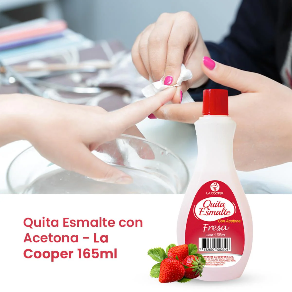 Quita Esmalte con Acetona Fresa 165ml - La Cooper - Image 2