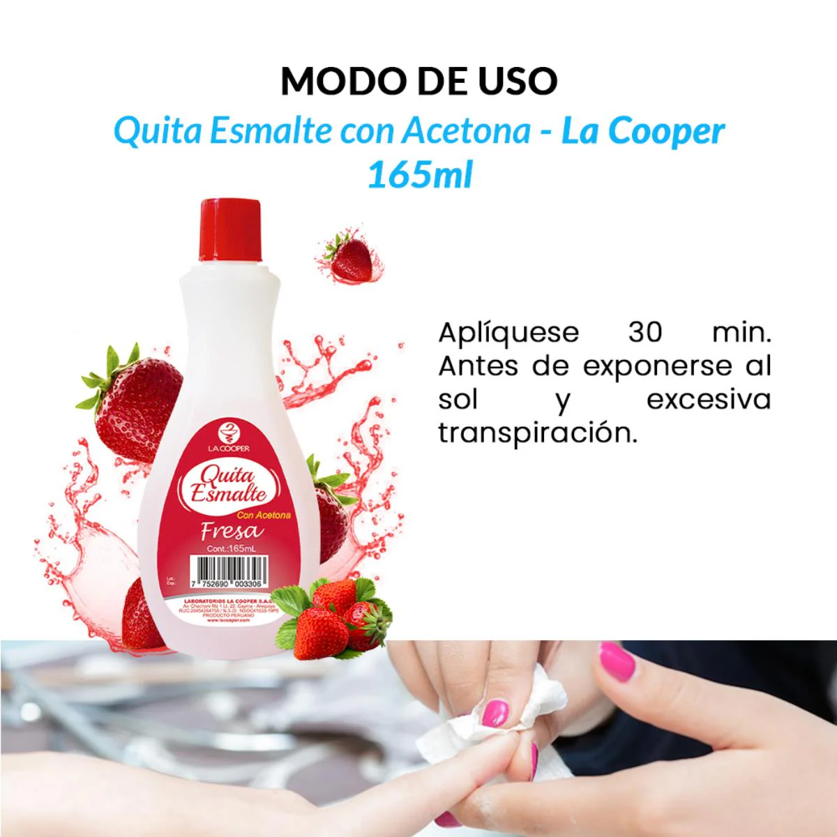 Quita Esmalte con Acetona Fresa 165ml - La Cooper - Image 3