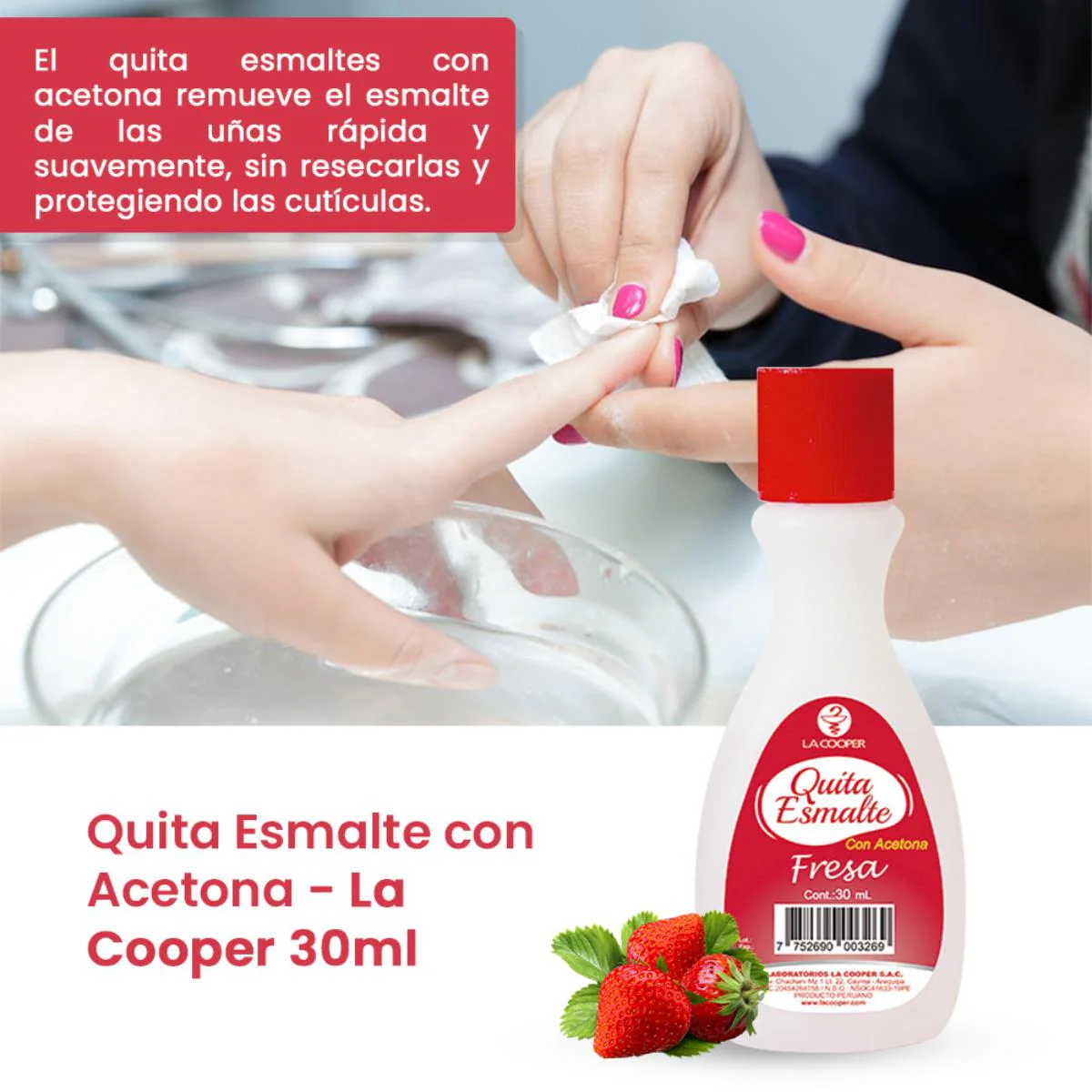 Quita Esmalte con Acetona Fresa 30ml - La Cooper - Image 3