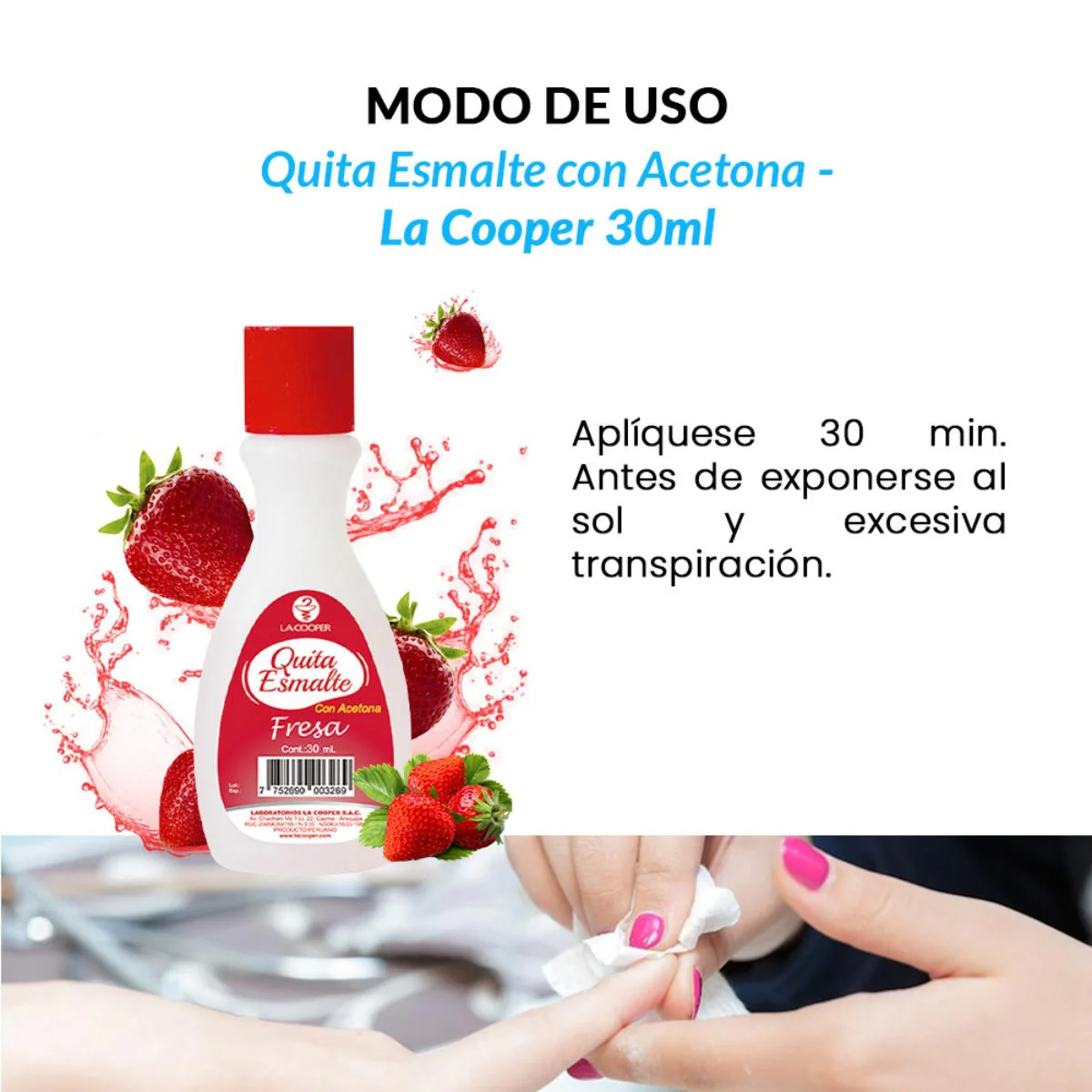 Quita Esmalte con Acetona Fresa 30ml - La Cooper - Image 4