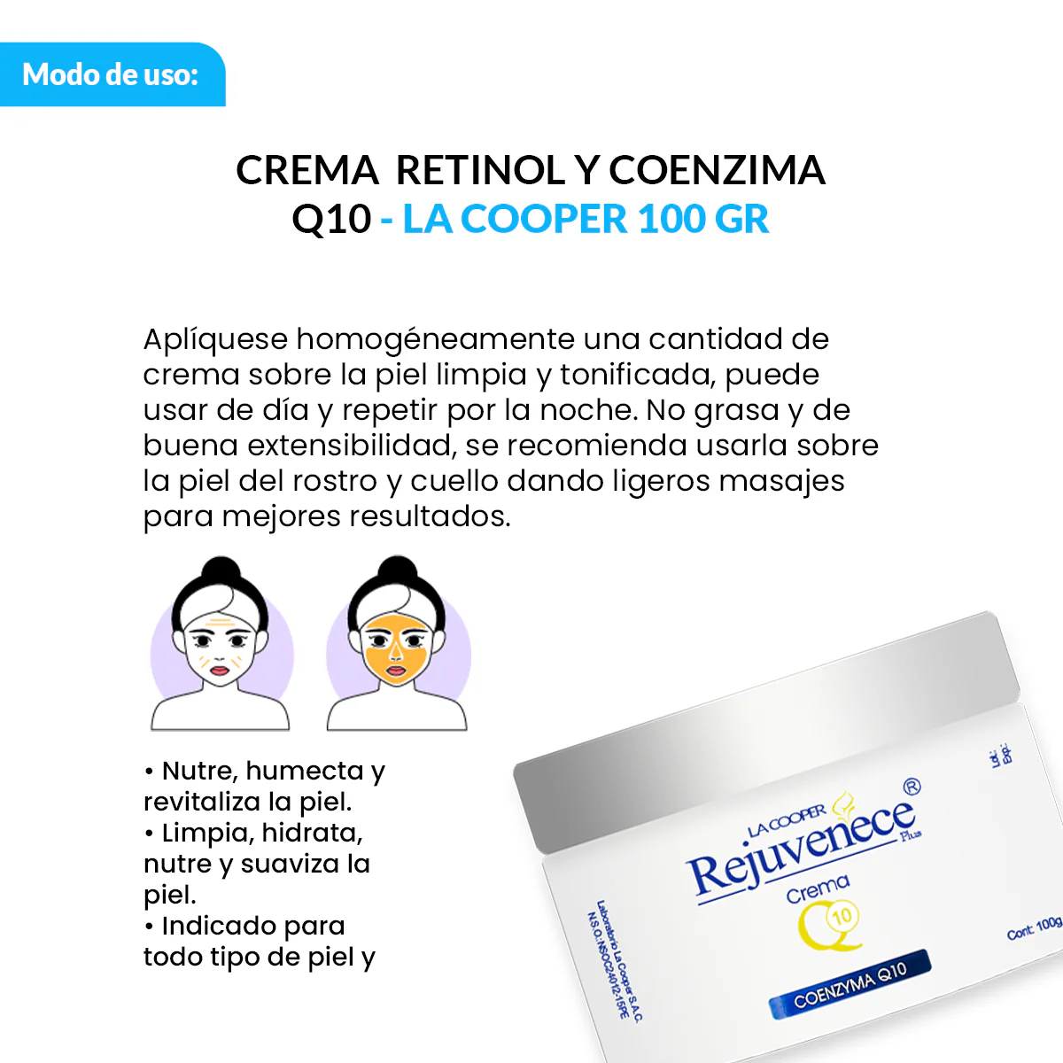 La Cooper – Crema Facial Rejuvenece Plus Q10 + Retinol + Coenzima – 100g - Image 3