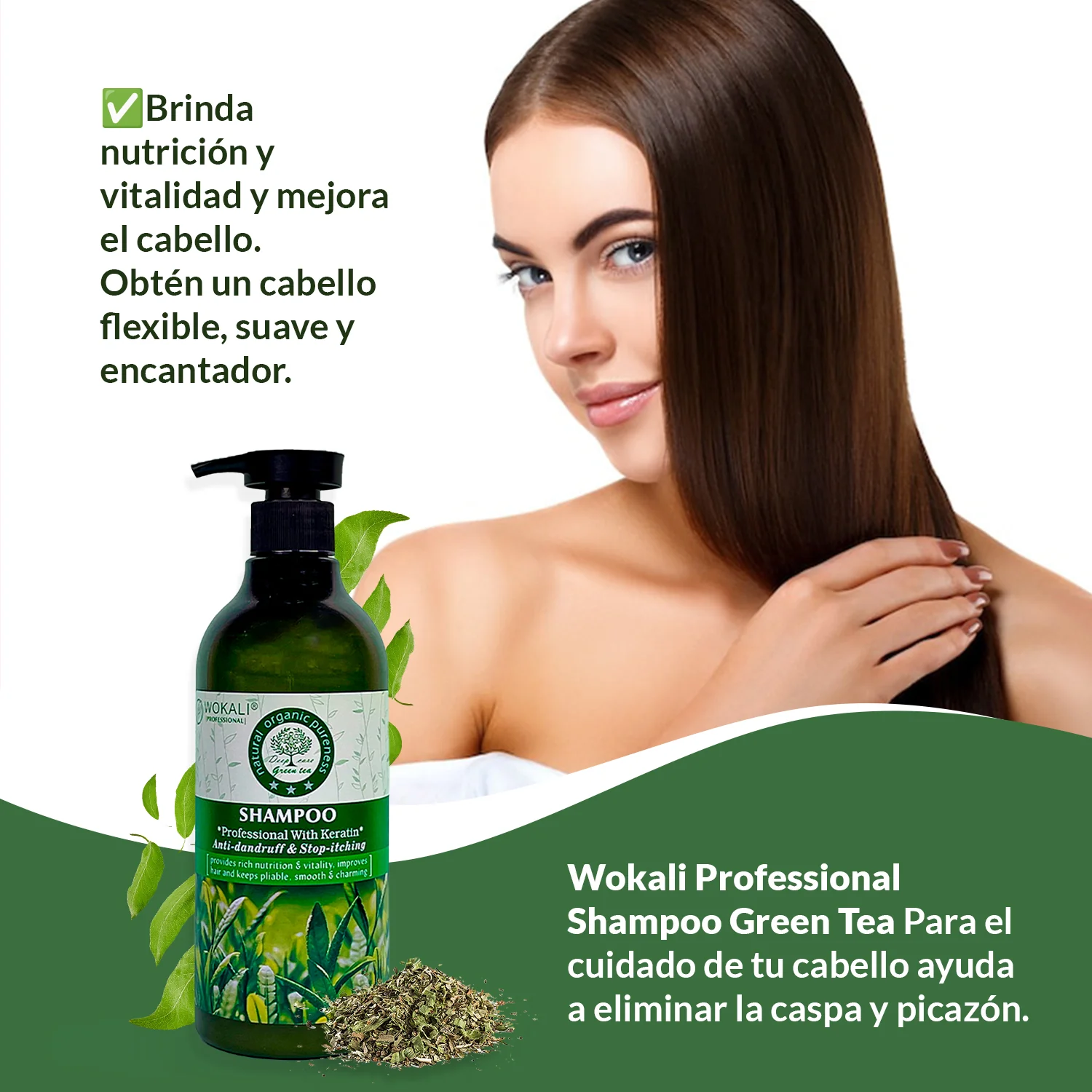 Fruit of the Wokali – Fortalecimiento y crecimiento capilar – Shampoo de Té Verde 550ml - Image 2