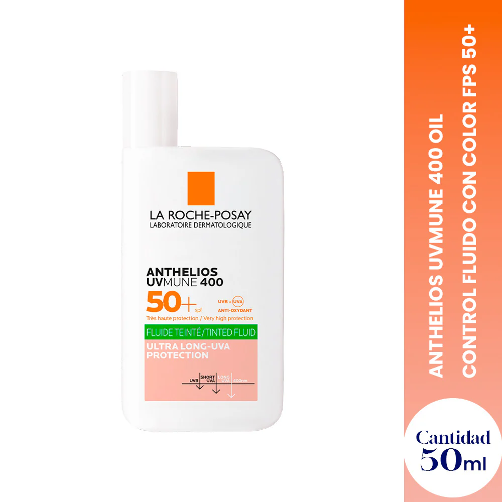 Protector Solar Anthelios UVMune 400 Oil Control Fluido con color FPS 50+ 50ml - LA ROCHE POSAY